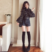 Cămașă de damă cu mâneci lungi ca un felinar în două culori