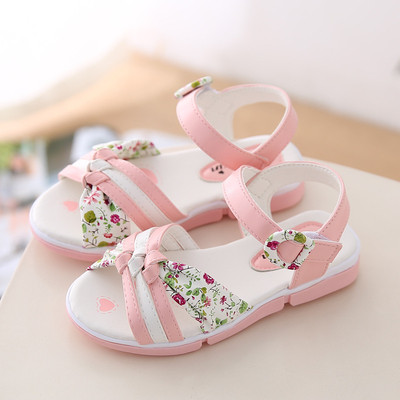 Sandale delicate pentru copii pentru fete cu motiv floral colorat in roz si albastru deschis