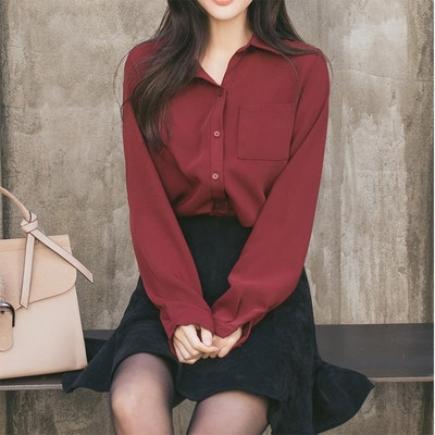 Cămașă de damă cu mânecă lungă în trei culori, cu buzunar decorativ