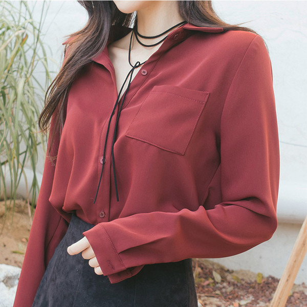 Cămașă de damă cu mânecă lungă în trei culori, cu buzunar decorativ