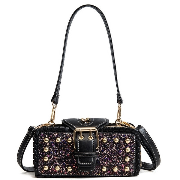 Geanta mini dama cu paiete si detalii metalice