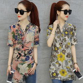 Лятна дамска риза с къс ръкав в флорален десен