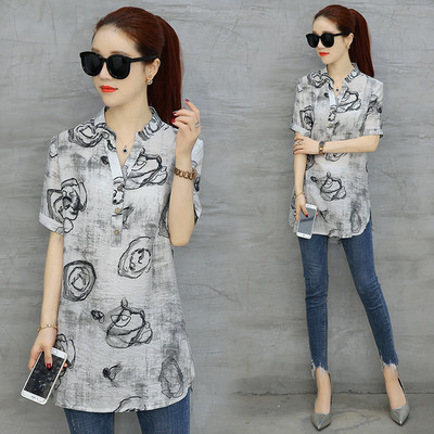 Лятна дамска риза с къс ръкав в флорален десен