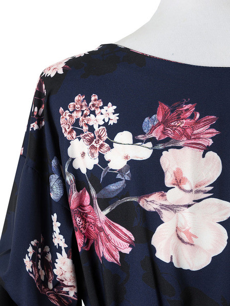 Bluza de vara de dama cu decolteu in V cu motive florale si curea in talie