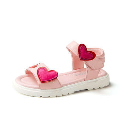 Модерни детски ежеденевни сандали с цветна апликация сърце в два цвята 