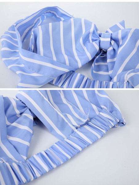 Bustiera de dama de vara cu panglica in dungi albastre