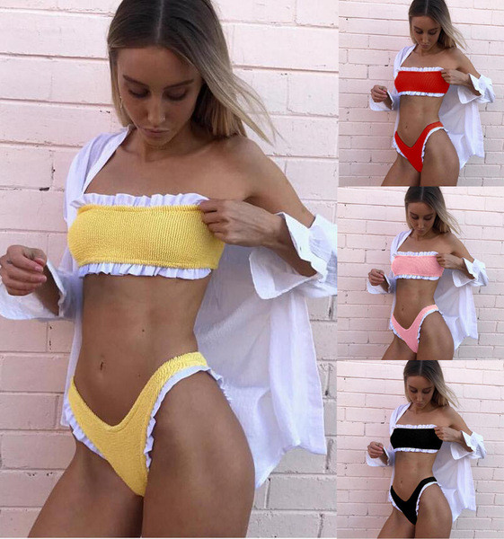 Costum de baie simplu de damă în două părți în patru culori