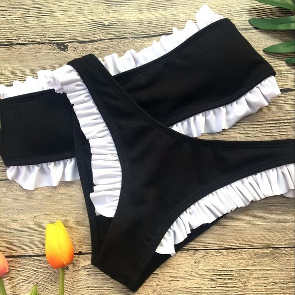 Costum de baie simplu de damă în două părți în patru culori