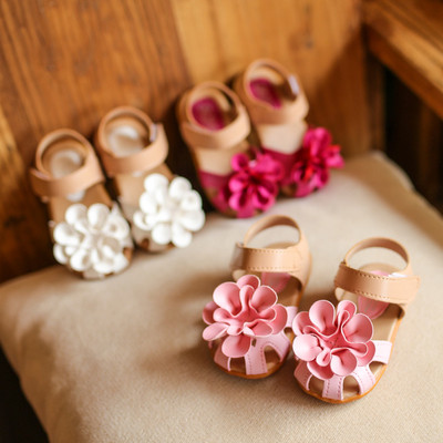 Delicate children`s casual sandals for girls with 3D flower in three colors