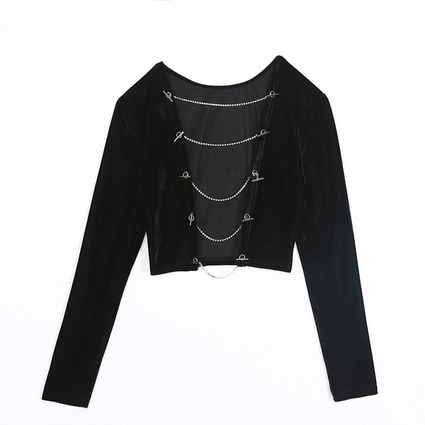 Bluza scurta eleganta cu spatele gol cu lanturi metalice