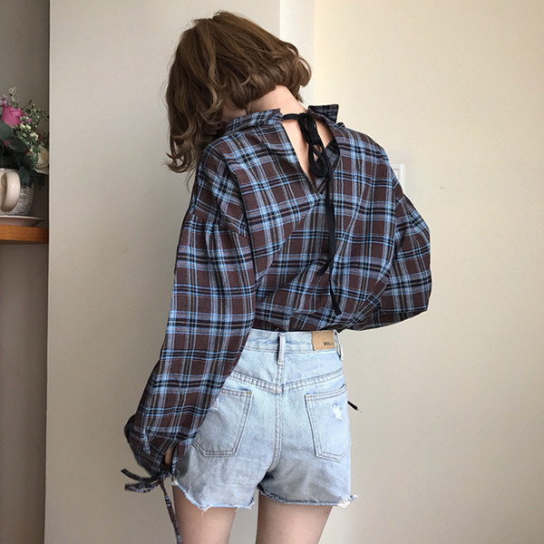 Дамска риза широк модел с панделка на гърба и връзки на ръкавите