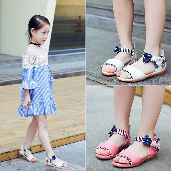 Sandale pentru copii elegante pentru fete cu panglica in trei culori