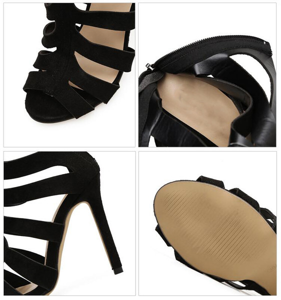 Sandale elegante cu toc inalt cu bretele negre