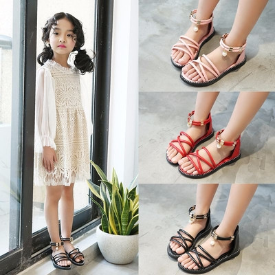 Нов модел детски сандали за момичета с двойни каишки и перличка в няколко цвята