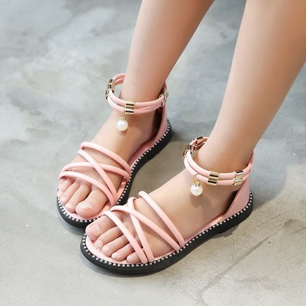 Model nou de sandale copii pentru fete cu bretele duble si o perla in mai multe culori