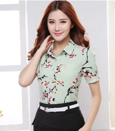Καλοκαιρινό Slim Short Sleeve γυναικείο πουκάμισο με μοτίβα λουλουδιών και Floral Patterns