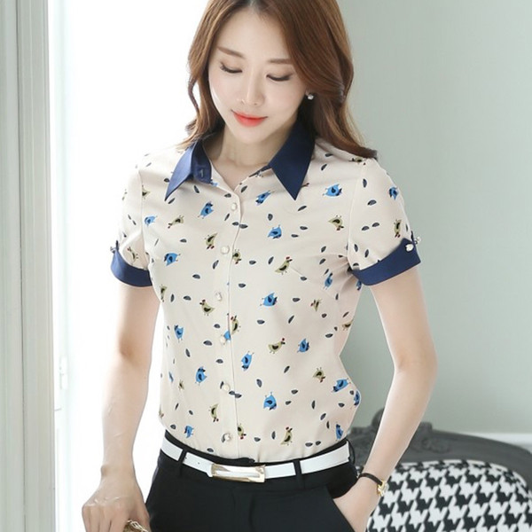 Cămașă de damă de vară model Slim cu mâneci scurte în diferite culori și motive florale