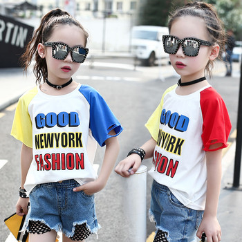 Стилна детска тениска за момичета с надпис с 3/4 ръкав в два цвята