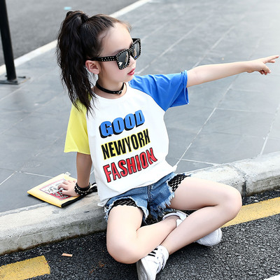Stylish children`s t-shirt for girls with an inscription with 3/4 sleeves in two colors