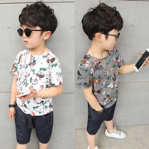 Tricou copii din bumbac pentru un baiat cu imprimeu in trei culori