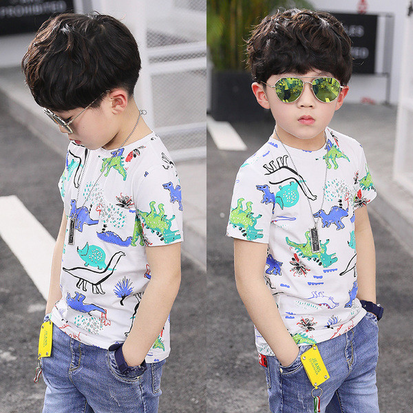 Tricou copii din bumbac pentru un baiat cu imprimeu in trei culori