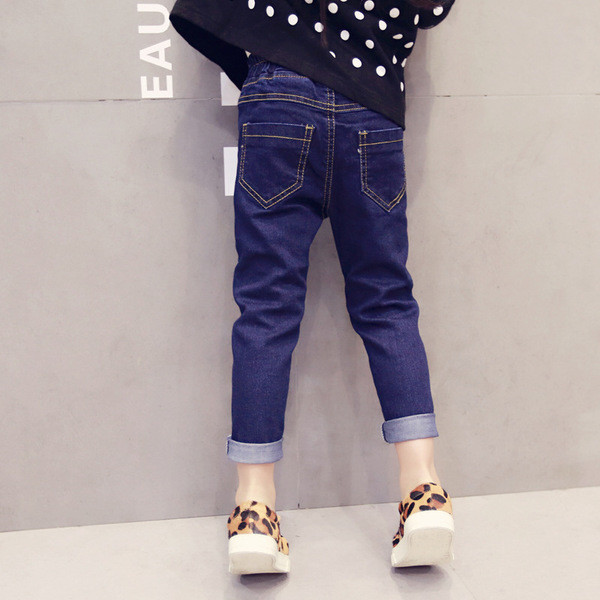 Blugi copii simpli pentru fete, potriviti pentru uzul de zi cu zi, tip Pencil cu tiv de culoare indigo
