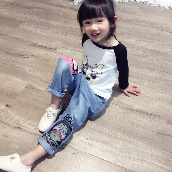 Стилни детски дънки за момичета,два различни модела в светъл цвят