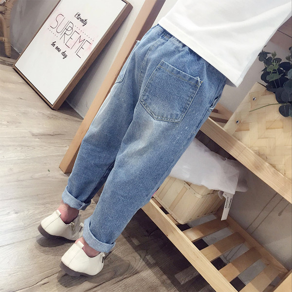 Стилни детски дънки за момичета,два различни модела в светъл цвят