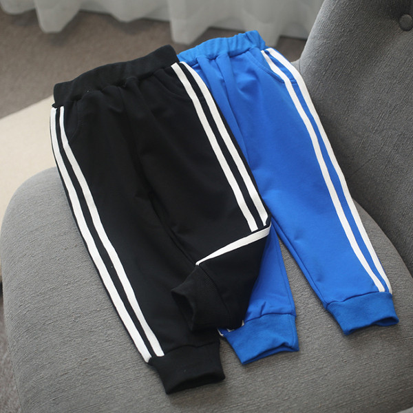 Pantaloni sport copii pentru fete, potriviți pentru utilizare zilnică în albastru cu margine albă