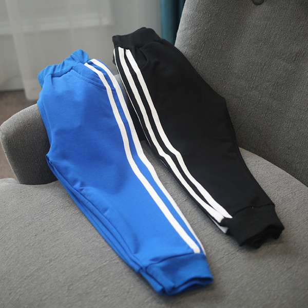 Pantaloni sport copii pentru fete, potriviți pentru utilizare zilnică în albastru cu margine albă