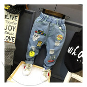 Blugi unisex moderni pentru copii cu mini imprimeuri color și petice în culori deschise