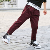 Pantaloni casual pentru copii pentru baieti cu nasturi de decor si buzunare