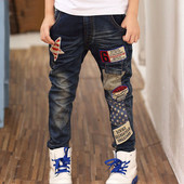 Blugi de copii pentru baieti cu imprimeuri si broderii diferite