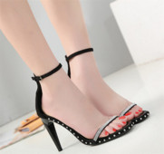 Sandale de dama elegante cu toc inalt negru cu decor