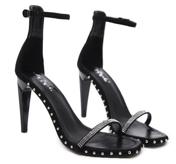 Sandale de dama elegante cu toc inalt negru cu decor