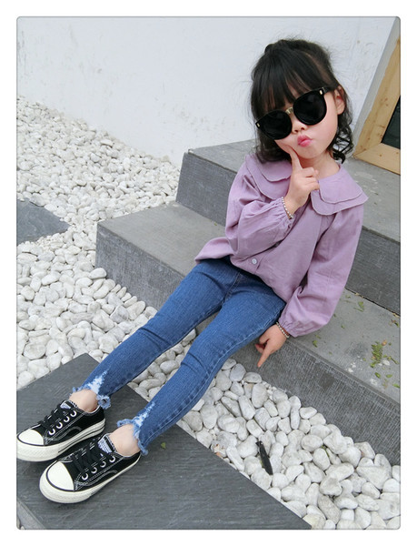 Blugi de copii delicati pentru fete cu talie inalta, potriviti pentru utilizarea de zi cu zi