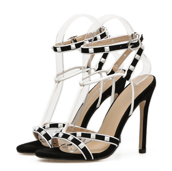 Sandale elegante de damă cu toc înalt, în negru și roșu