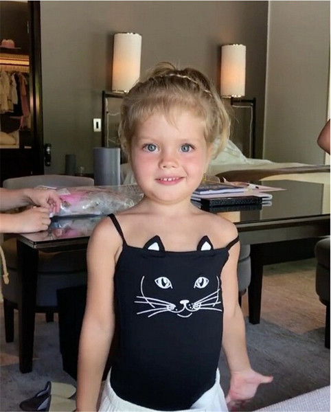 Costum de baie intreg pentru mame si fiice in negru cu aplicatie