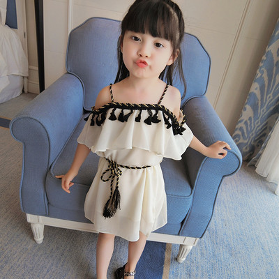 Delicate children`s ethereal chiffon dress for girls with tassels