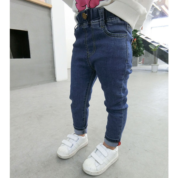 Blugi copii simpli pentru fete tip slim, potriviti pentru utilizarea de zi cu zi in doua culori