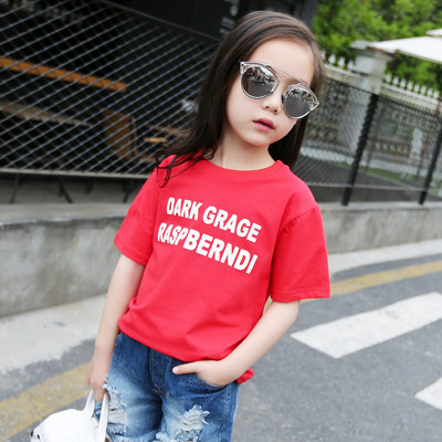 Ежедневна детска тениска за момичета с надпис в бял и червен цвят
