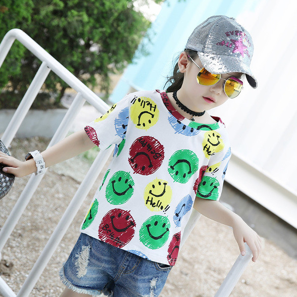 Tricou pentru copii elegant pentru fete cu imprimeu alb