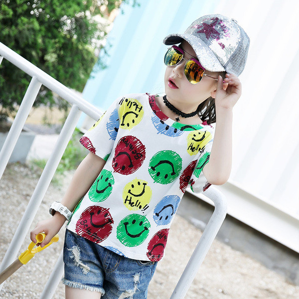 Tricou pentru copii elegant pentru fete cu imprimeu alb