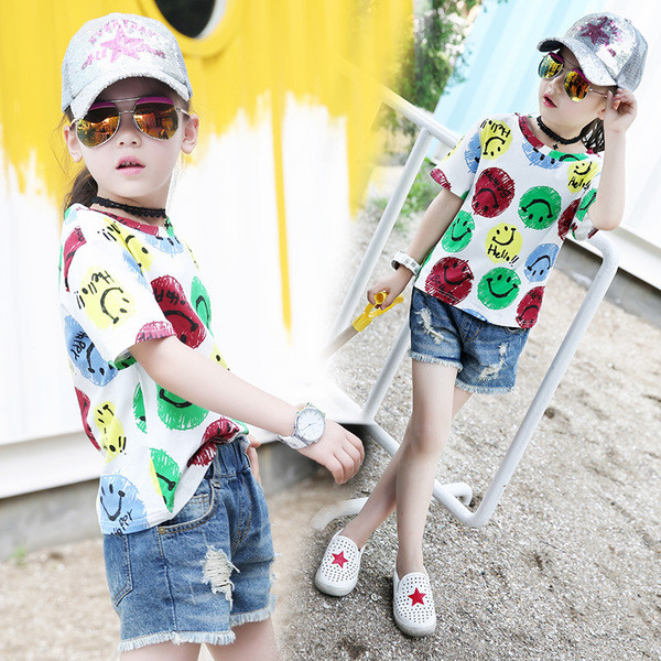 Tricou pentru copii elegant pentru fete cu imprimeu alb