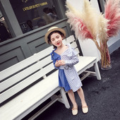 Rochie de copii eleganta pentru fete in stil liber cu doua fete si panglici decorative