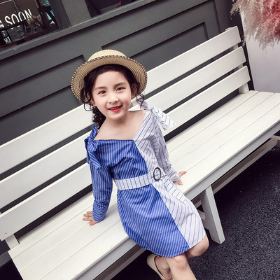 Rochie de copii eleganta pentru fete in stil liber cu doua fete si panglici decorative