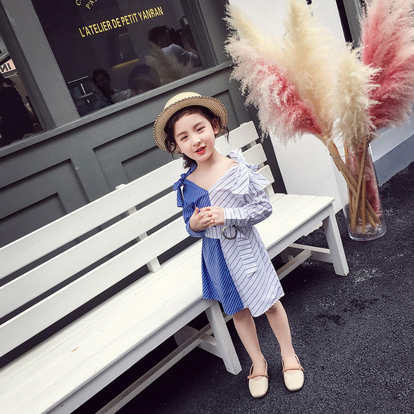 Rochie de copii eleganta pentru fete in stil liber cu doua fete si panglici decorative