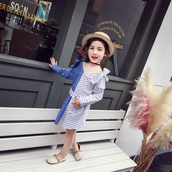 Rochie de copii eleganta pentru fete in stil liber cu doua fete si panglici decorative