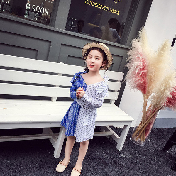 Rochie de copii eleganta pentru fete in stil liber cu doua fete si panglici decorative