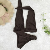 Costum de baie simplu de damă în negru și albastru în două părți